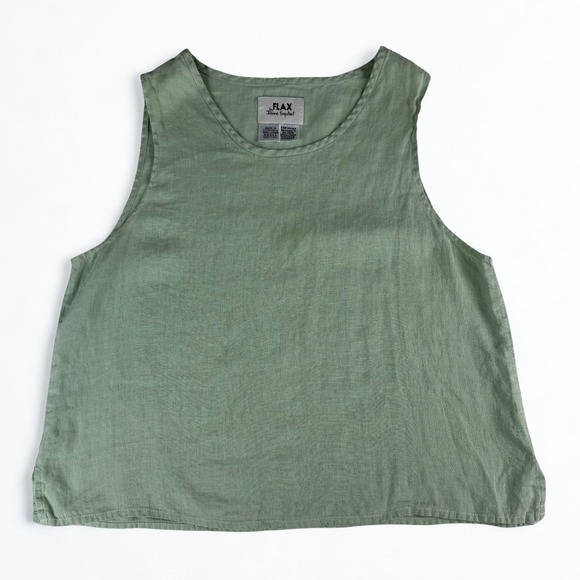 Flax Tops - Flax 100% Linen Tank Top Womens S Green Sleeveless Summer Lagenlook Coastal Top